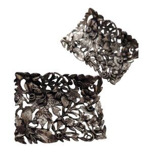 Vintage MUSI Shoe‎ Clips Buckles Repousse Set Of 2 Floral Leaf Silver Tone